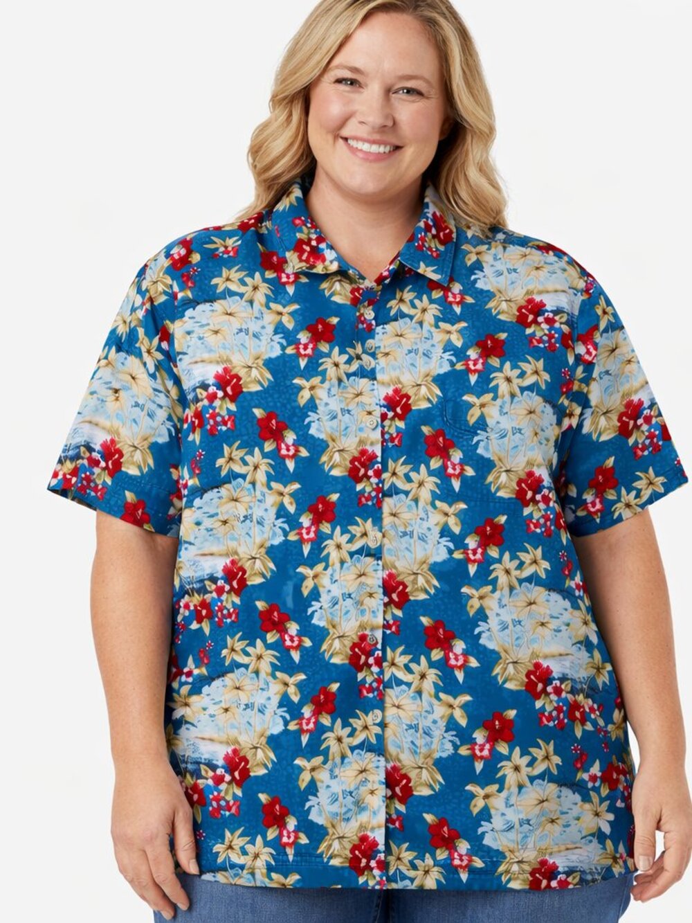 Basic Editions Unisex Shirt 1X Hawaiian Aloha Rayon Floral Luau Beach Vacation